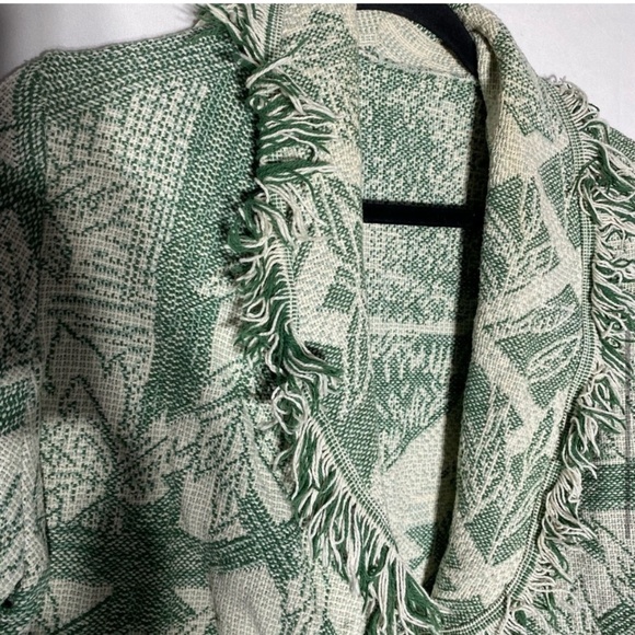 Vintage 90s Green Cream Tapestry Jacket M - Picture 7 of 13